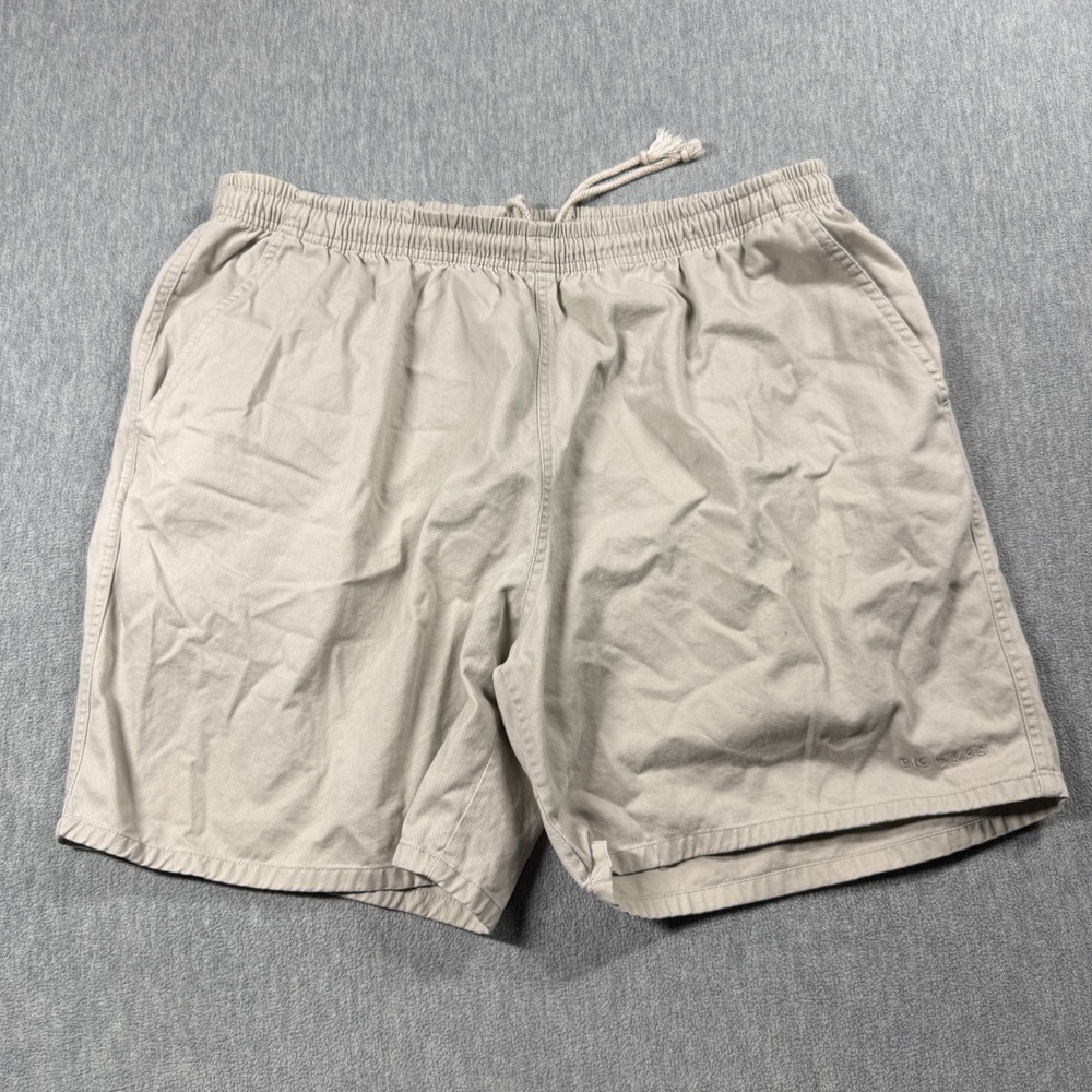 Big Dogs Shorts Mens XL Beige Twill Elastic Waist Drawstring 100% Cotton Casual